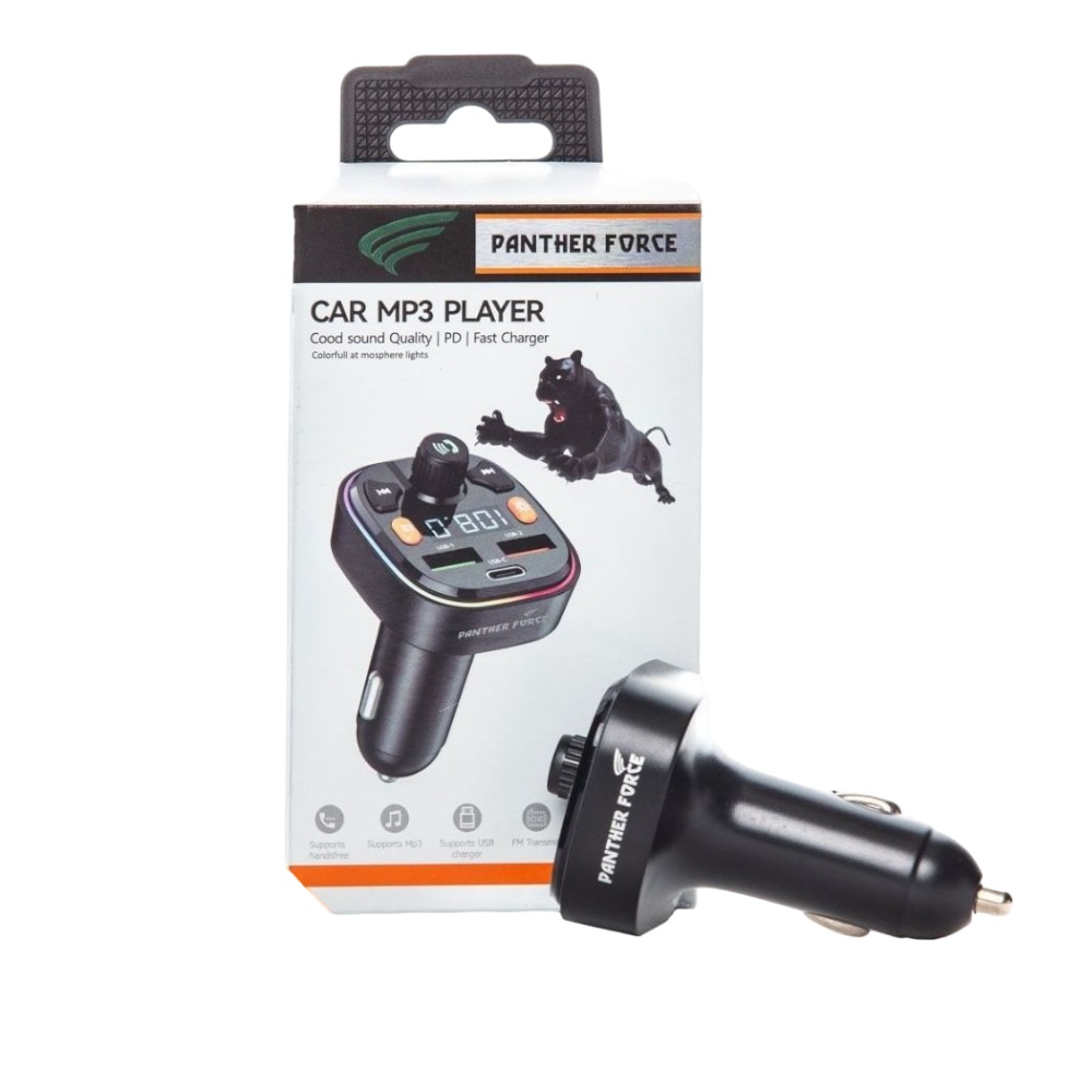 Panther Force Car MP3 Player - PF26 | Bluetooth FM Transmitter with Dual USB Ports | Hands-Free Calling & Music Playback | Universal Car Audio Accessory for Quality Sound & Charging Panther Force Car MP3 Player - PF26 | Bluetooth FM Transmitter with Dual USB Ports | Hands-Free Calling & Music Playback | Universal Car Audio Accessory for Quality Sound & Charging